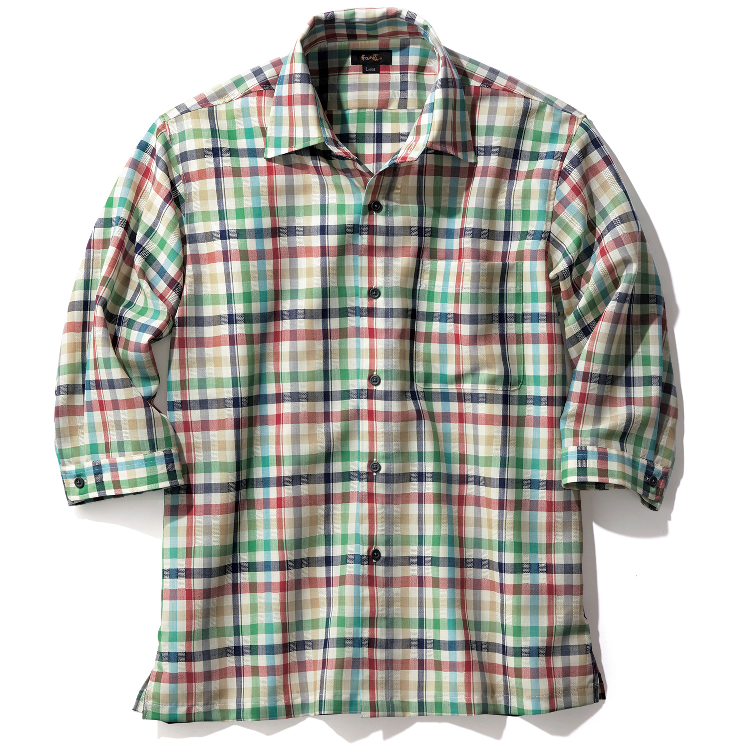 洗えるサマーウール混･マルチチェック七分袖シャツ