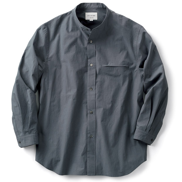 綿麻バンドカラーシャツ