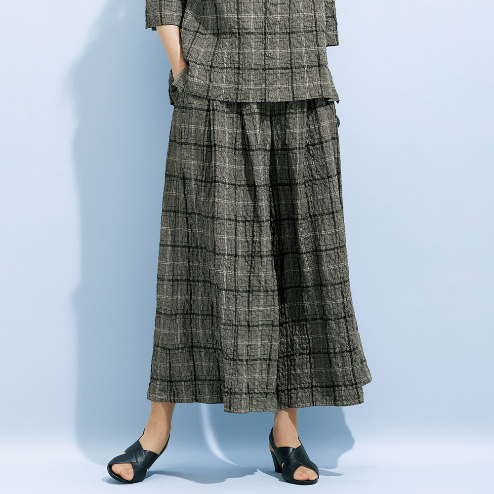 麻混ワイドタックパンツ