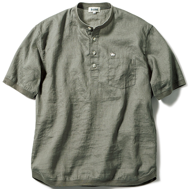リネン混･フライス使いヘンリーネックTシャツ