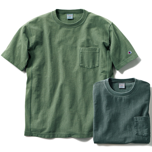 リバースウィーブ･製品染め半袖ポケットTシャツ／2色セット