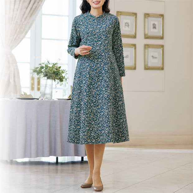 プリントコーデュロイワンピース