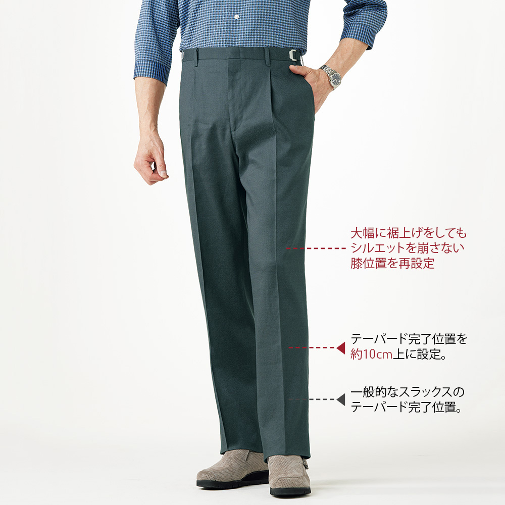 洗えるリネン混ナチュラルストレッチスラックス