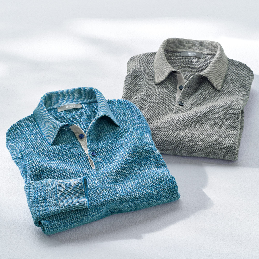 微起毛コットン･引き揃え鹿の子ニットポロシャツ