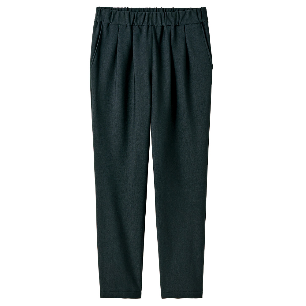 ウエスト総ゴム裏起毛ツータックテーパードパンツ