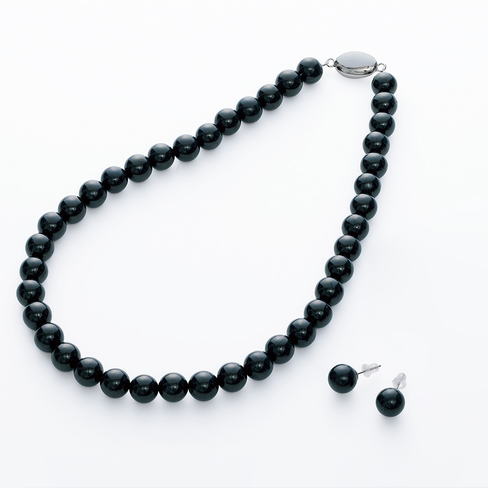 天然ジェットネックレス＆イヤリング／ピアス