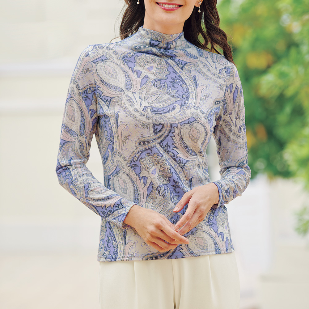 手捺染更紗プリントプルオーバー