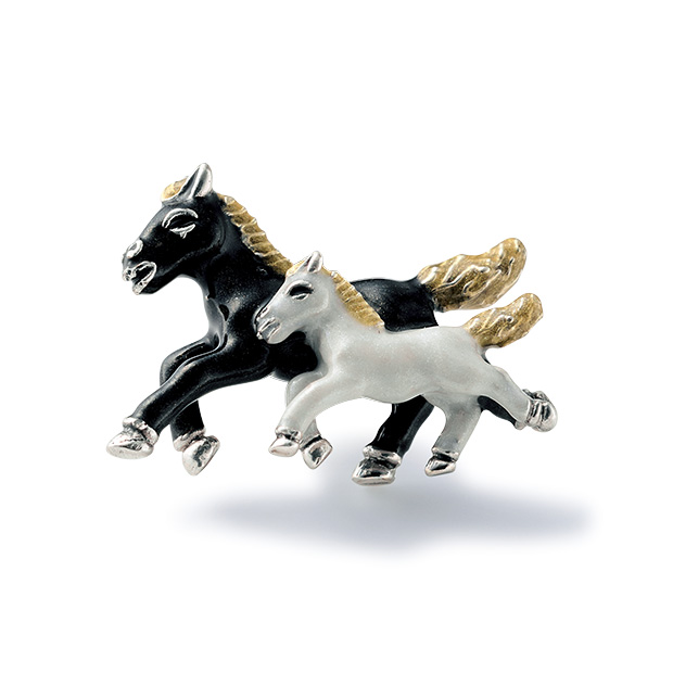 ハンドメイドピンブローチ／馬の親子