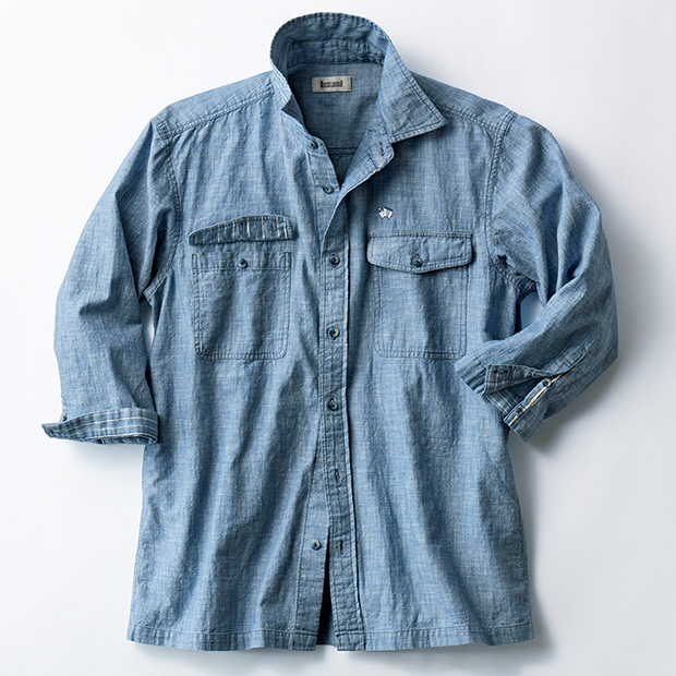 大人のブリーチドダンガリー七分袖シャツ／メンズ