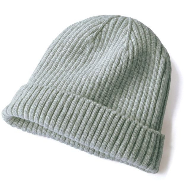 片畦編みカシミヤ･ニット帽／男女兼用