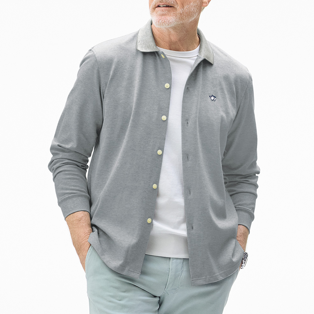 ギザコットン鹿の子編み襟付きカーディガン