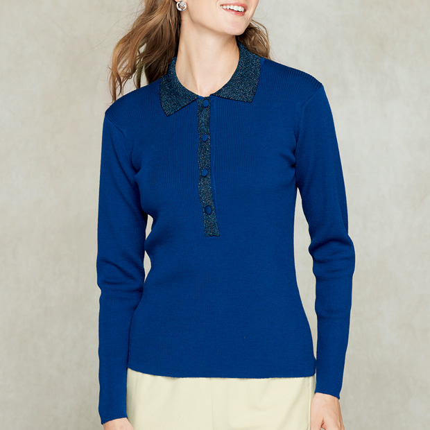 ウール混襟付きニットプルオーバー