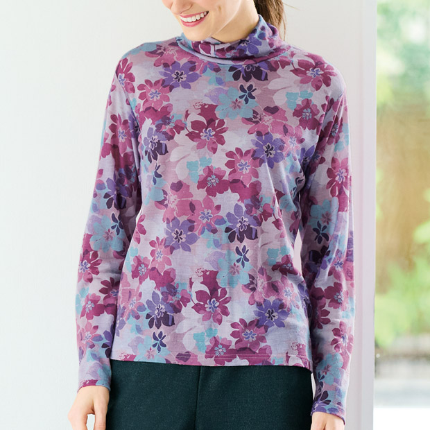 ウォッシャブルウールガーゼ天竺花柄プルオーバー