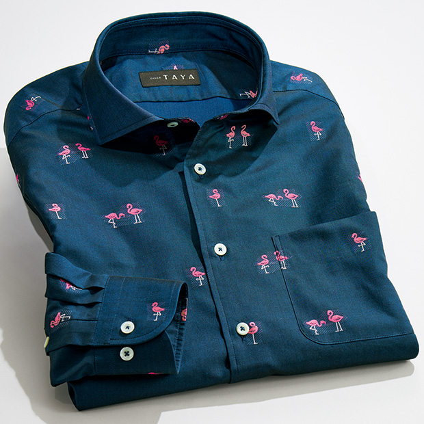 ギザコットンジャカードシャツ／フラミンゴ
