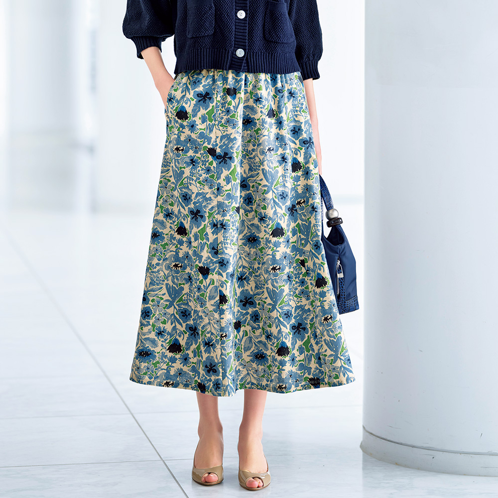 リネンコットンプリントスカート