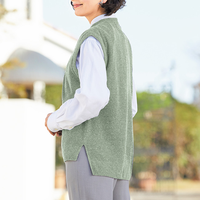 洗えるシルク･畦編ネップのゆったりニットベスト／男女兼用