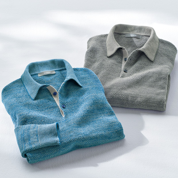 微起毛コットン･引き揃え鹿の子ニットポロシャツ