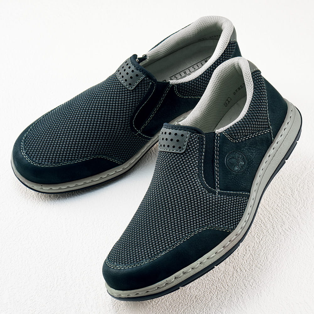 メッシュ×レザースリップオン