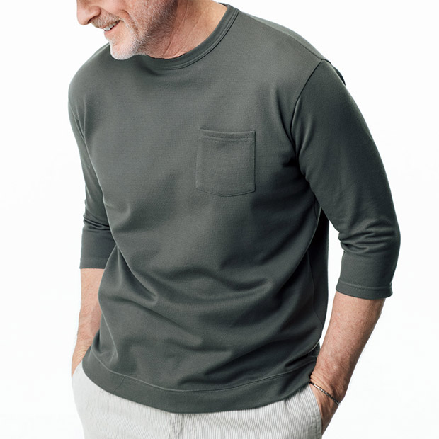 綿和紙インレイ鹿の子･七分袖Tシャツ