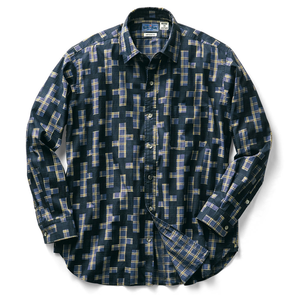 インディゴプリント･オーガニックコットンチェックシャツ