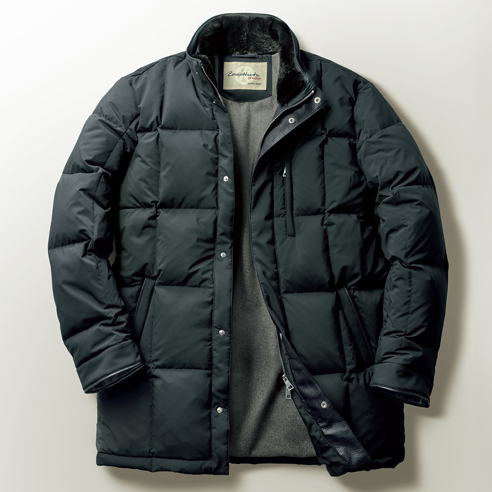 レザー使いのダウンコート