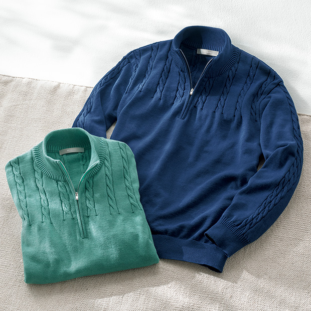洗えるカシミヤ混・ハーフジップセーター
