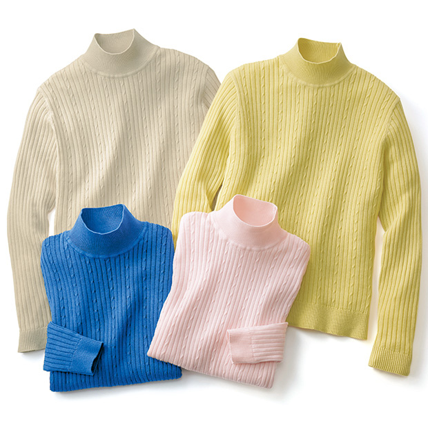 海島綿のハイネックプルオーバー