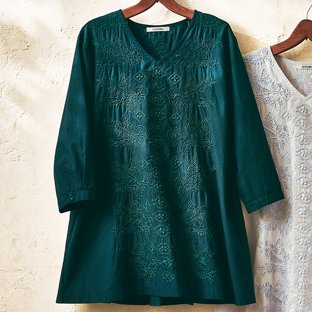 贅沢な手刺しゅうに魅せられる･コットンチュニック