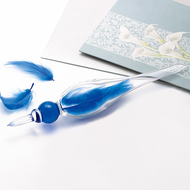 手作りガラスペン「青い鳥の羽」