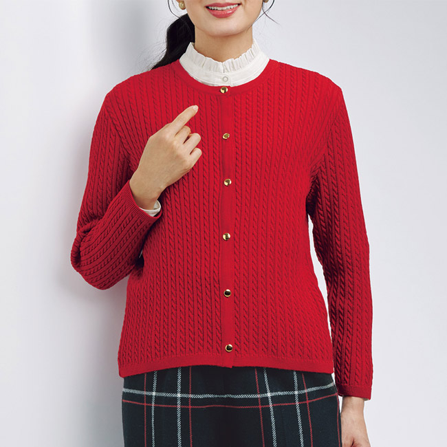 ウォッシャブルウールケーブル柄カーディガン