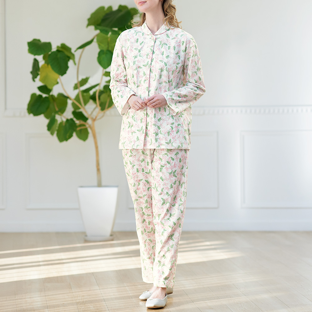 ミモザ柄プリント天竺パジャマ