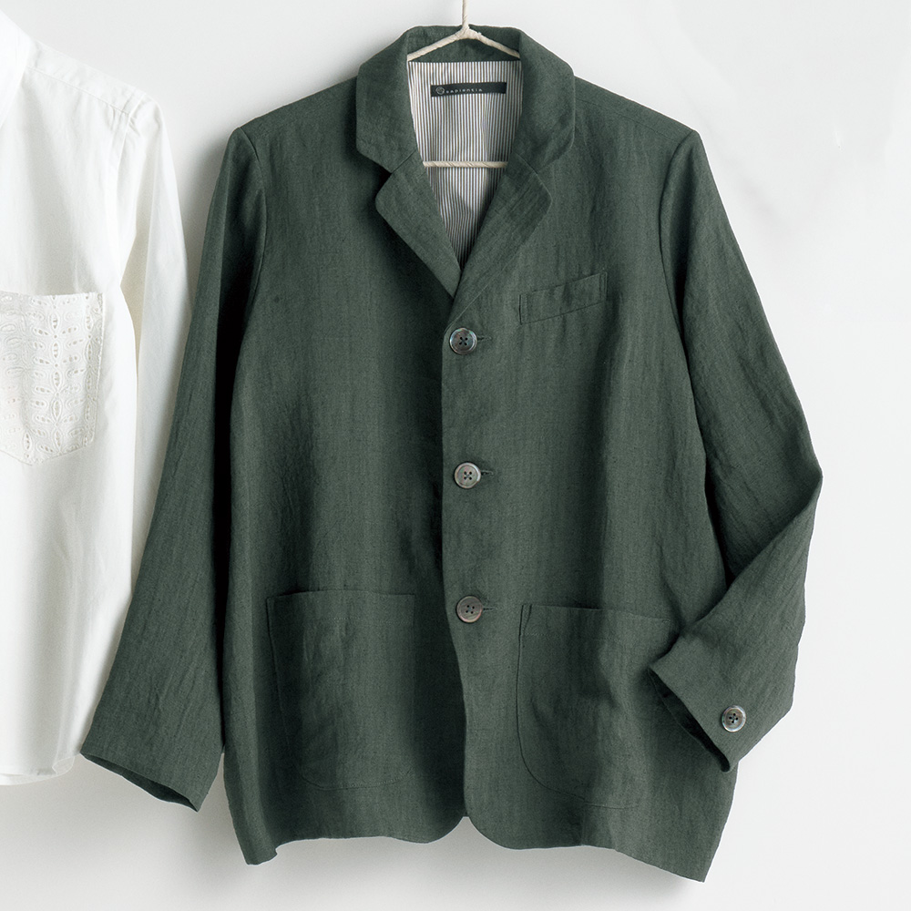 リネンとラミーで織ったデザインジャケット