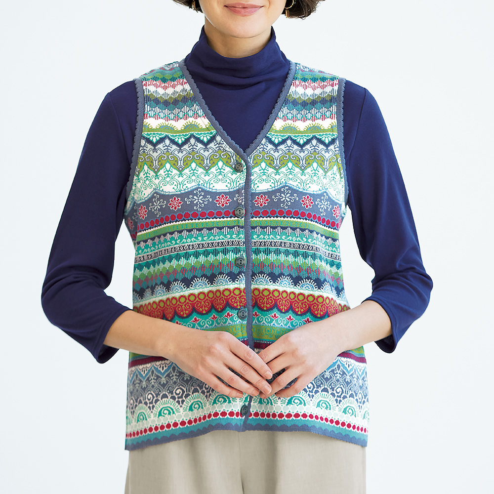 スーピマ綿八分袖ボトルネックプルオーバー