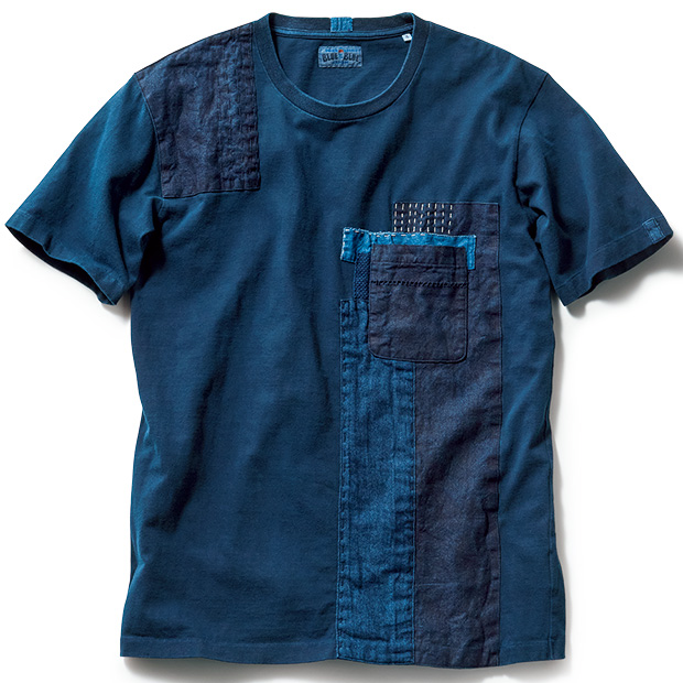 手染めインディゴ･手刺しパッチワークTシャツ