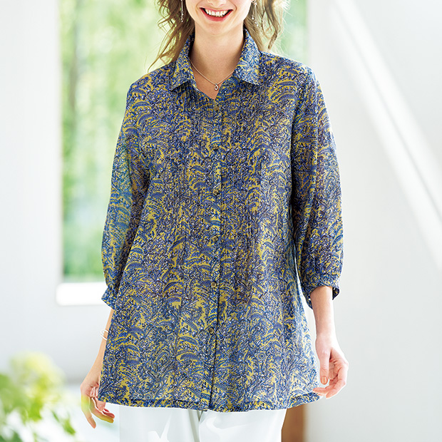 綿シルクプリントブラウス