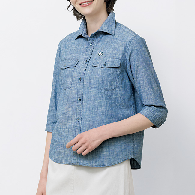 大人のブリーチドダンガリー七分袖シャツ／レディス