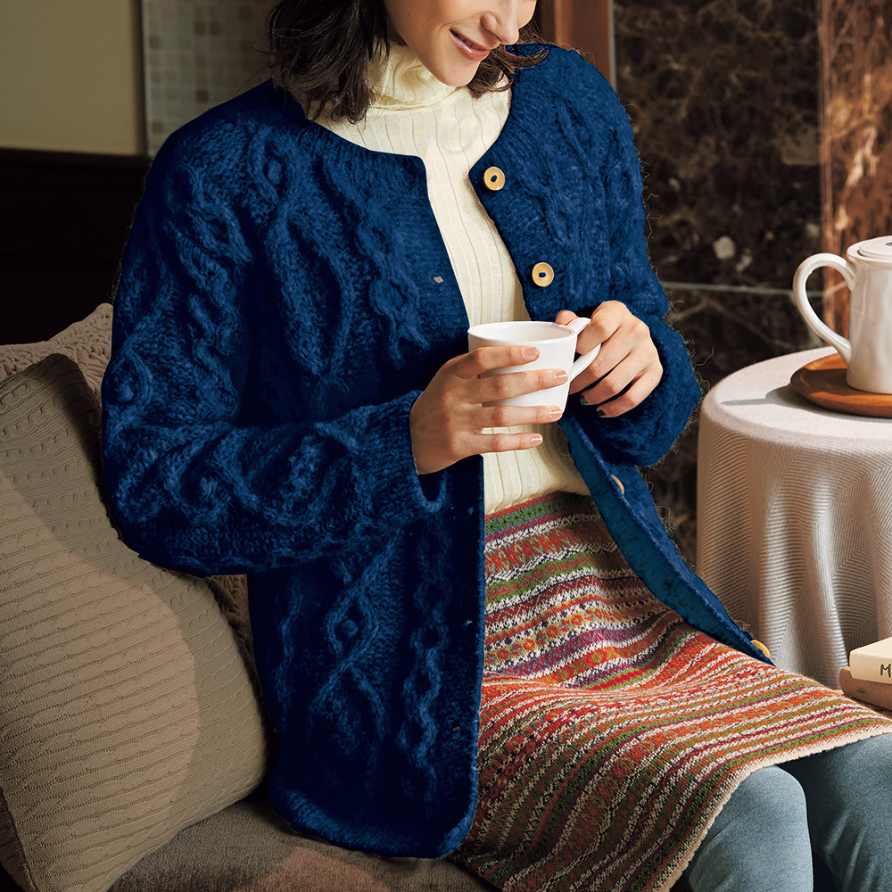 アルパカ混ケーブルカーディガン