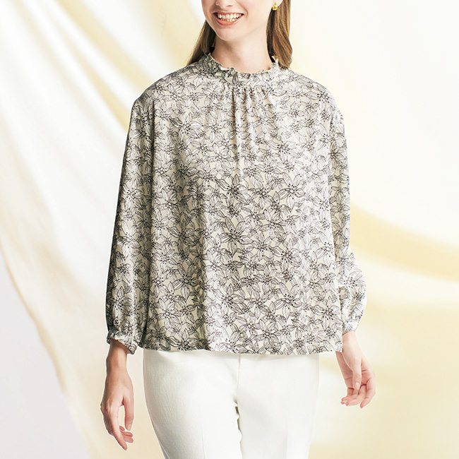 オパールプリントフリルカラーブラウス