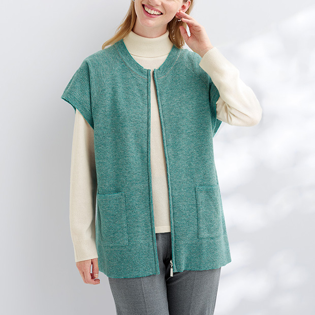 ボーダー変わり編みベスト