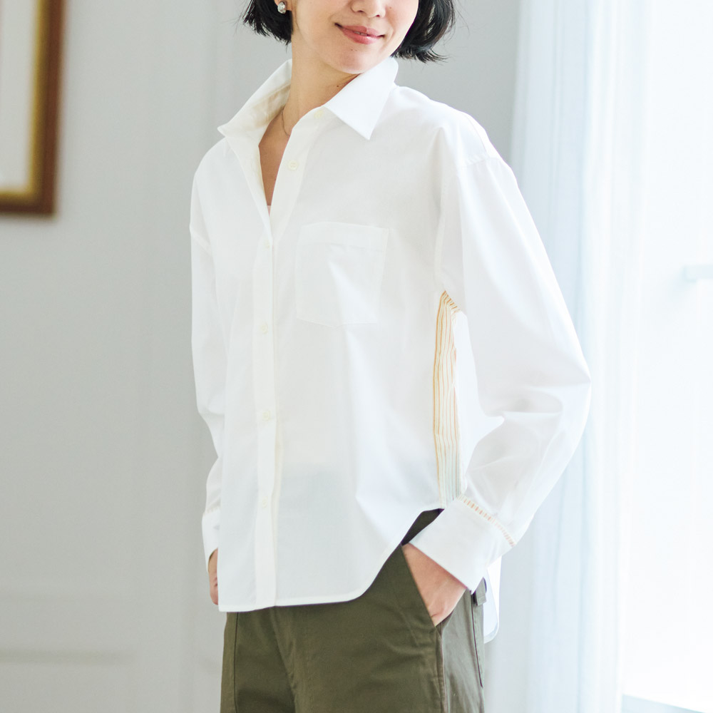 ストライプ切り替えブラウス