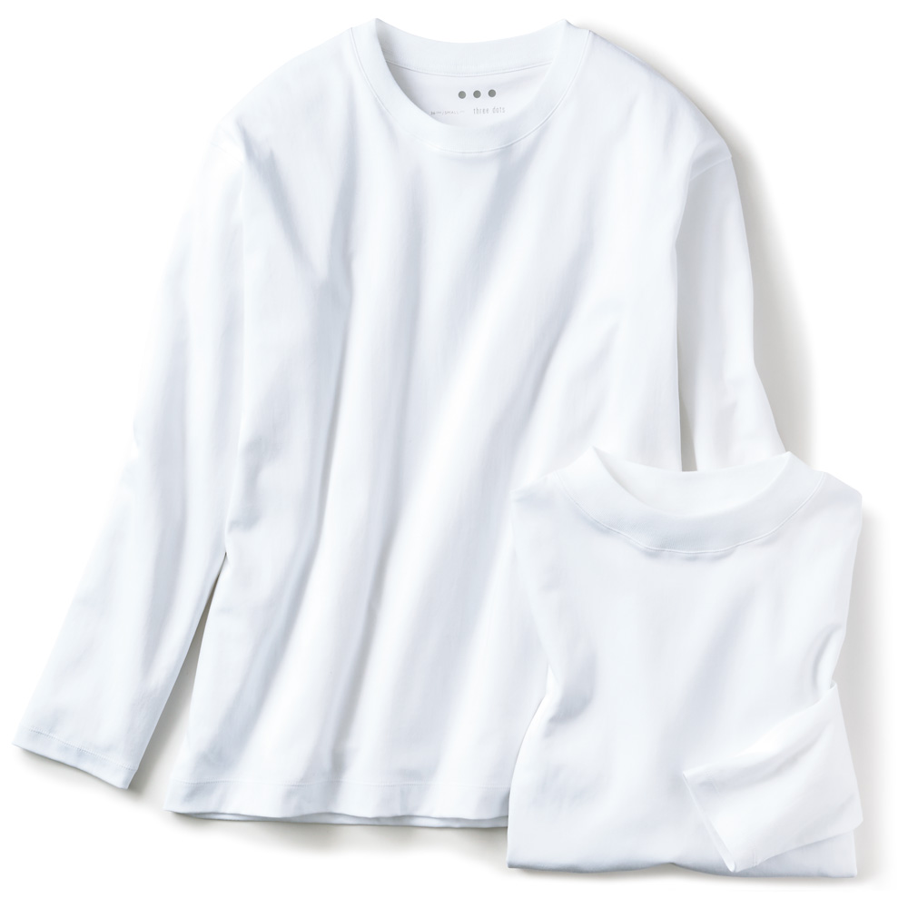 モックネック＆クルーネック長袖ドレスTシャツ／2枚セット