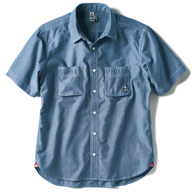 先染めシャンブレー半袖シャツ