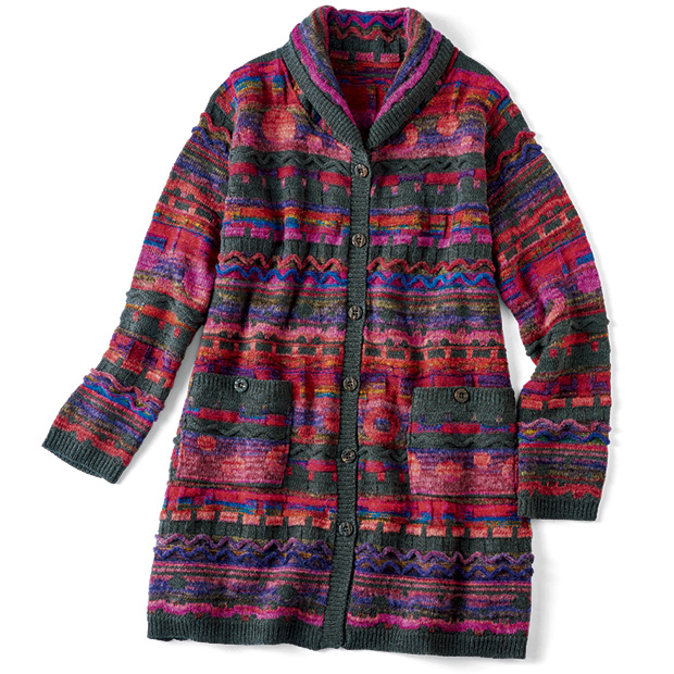 ウール混絣糸使いニットカーディガン