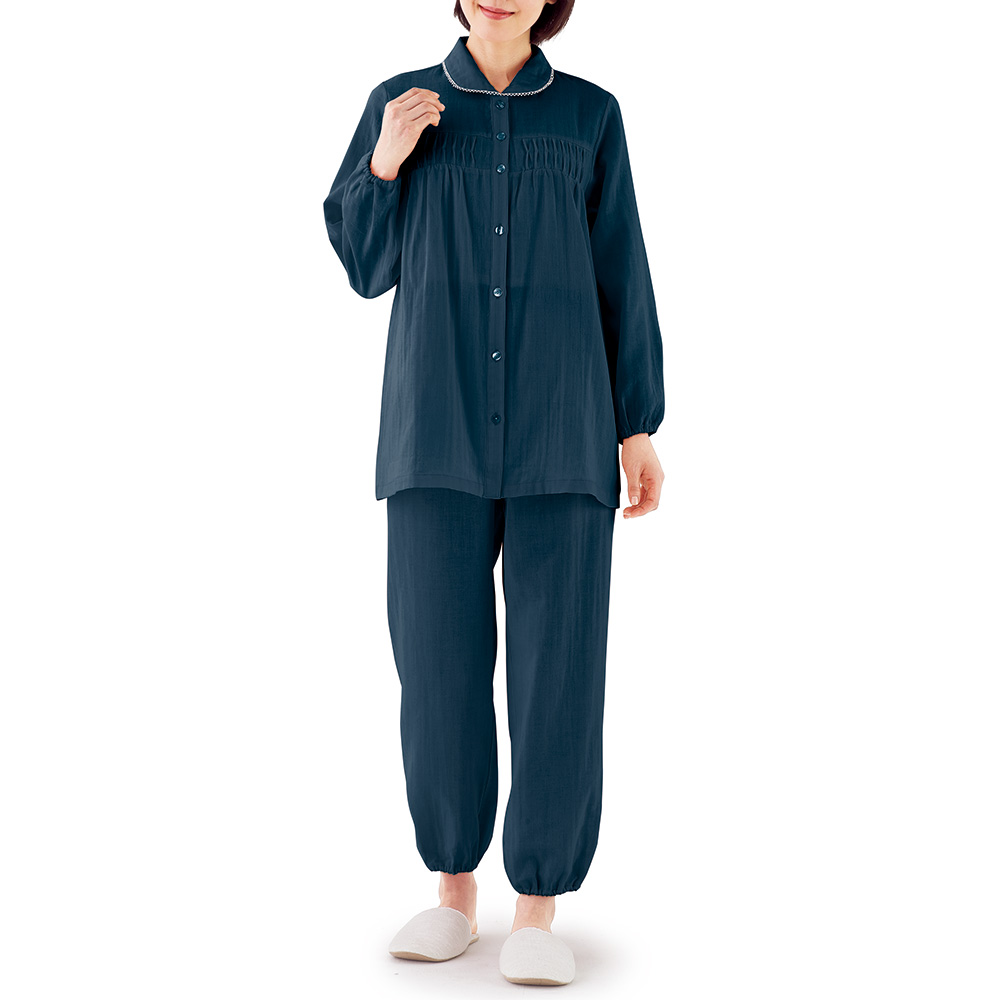 ふんわり柔らかダブルガーゼ胸元タックパジャマ