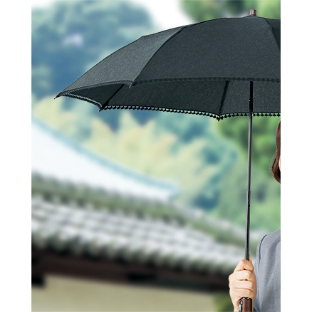 晴雨兼用／ジャカード織り折りたたみ傘（縁レース付）