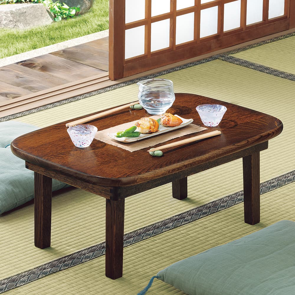 ナラ無垢材を拭漆で仕上げた豆ちゃぶ台／柾目天板