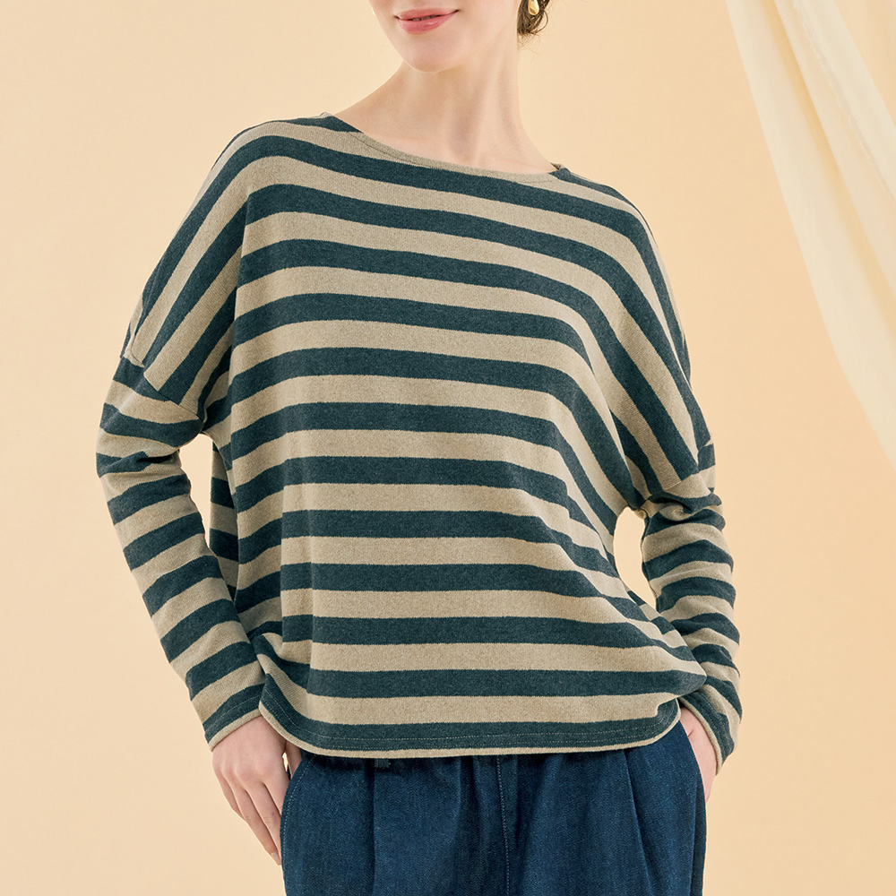 コットン混ボーダープルオーバー