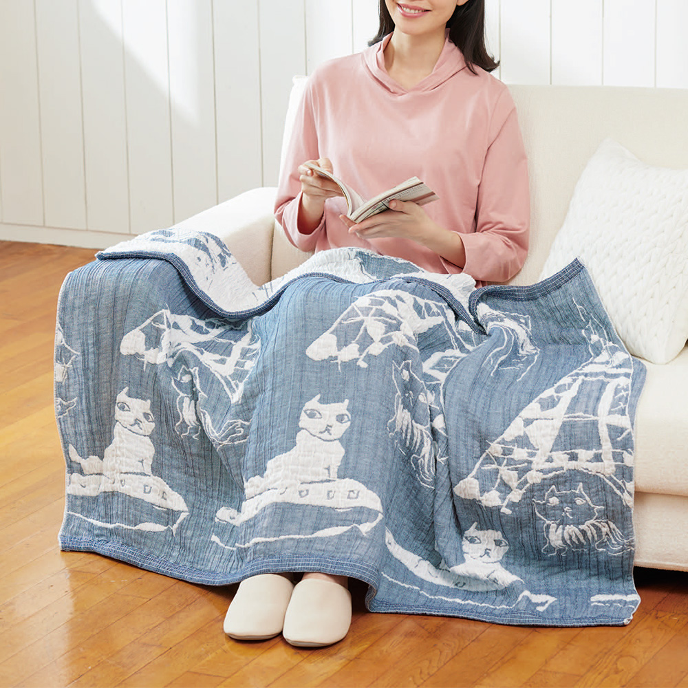 猫柄浮かし織りケット