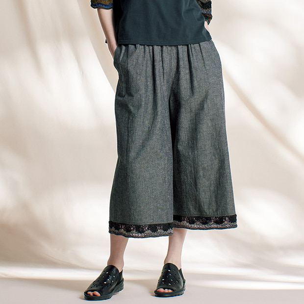 裾ニットワイドパンツ