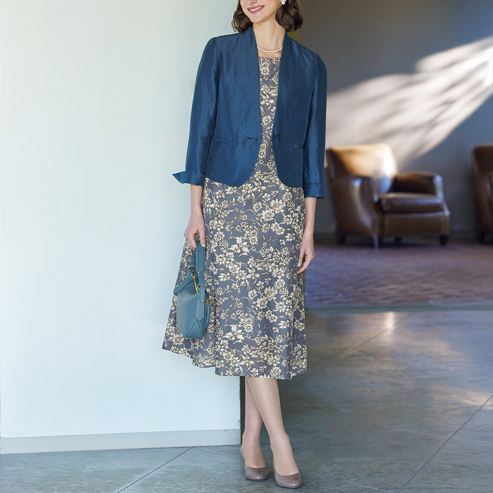 コットンシルクプリントワンピース